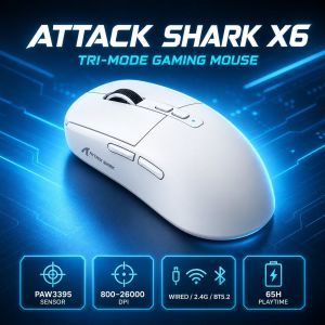 ATTACK SHARK | ATTACK SHARK X6 Wireless Gaming Mouse Tri-Mode PAW3395 Up to 1000 Hz