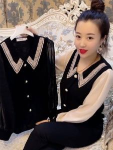 เสื้อเชิ้ตคอตุ๊กตาสไตล์เกาหลีฤดูใบไม้ผลิและฤดูใบไม้ร่วงสำหรับผู้หญิง เสื้อเชิ้ตทรงเข้ารูปสไตล์ฝรั่งเศสย้อนยุค เสื้อเชิ้ตแขนยาวคอตุ๊กตาแบบสวมหัว