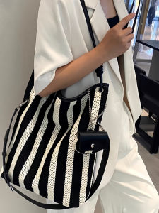 Trendy Canvas Leather Tote Bag Womens Shoulder Bucket Bag Large Capacity Handbag City Simple Style Daily Match Poetic Sails