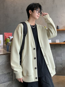 Loose Fit V-Neck Knitted Cardigan Sweatshirt Mens Casual Style Long Sleeve Autumn Winter Outerwear Youth Trendy Base Shirt