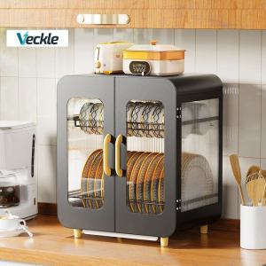 Veckle【2025 New】 Upgrade 2/3Layers Kitchen Cabinet Dish Rack With Cover Dust-proof Insect-proof Dish Storage Cabinet Kitchen Rack