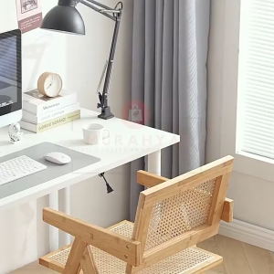 Dining Rattan Chair Solid Wood Armchair Ins Nordic Style Natural Back Chair Comfort Leisure Furniture For Home Dining Area Balcony And Living Room Use