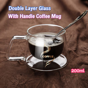C.N. 200ml Double Layer Glass With Handle Heat-Resistant Coffee Glass Mug Double Layer Tea Cup