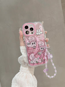 Cute Pink Rabbit Phone Case for iPhone 15 pro Max 14 pro Apple 13 Protective Cover 12/16 Womens BFF Style 11 Korean Cartoon 17Air Lanyard Rope X8 plus New Model