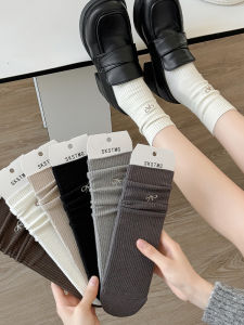 ปมผีเสื้อปัก ผู้หญิง ถุงเท้าถึงกลางน่อง ถุงเท้าลาย สไตล์เกาหลี ฤดูร้อน ลมบัลเล่ต์ ผ้าฝ้าย ถุงเท้าผ้าดูดซับความชื้น