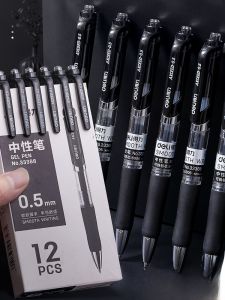 Deli Business Office Water-Based Neutral Pen Black Carbon Ink 0.5mm Click Sign Pen Student Exam Easy-To-Write Non-Erasable