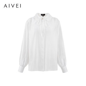 AIVEI | Elegant Stylish Versatile French Ruffle Collar White Shirt