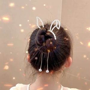 Children Pearl Tassel Hair Clip High-End Girl Ball Head Plate Hair Clip HeaddressA "Meatball Hair Bu