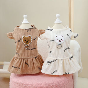 zhongku Dogs Cats Daily Wear Clothing Shihtzu Teddy Poodle Corduroy Outfit Pet Minimalist Type Dress with Bear Patterns