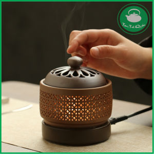 Lư gốm xông trầm hương tinh dầu bằng điện có chế độ hẹn giờ đèn ngủ