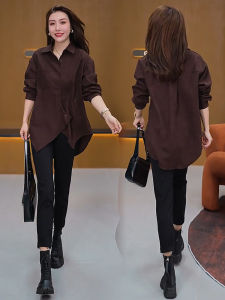 Stylish Fashion Korean Style Shirt Womens Autumn New Arrival Loose Belly-Covering Slimming Shirt Asymmetrical Plus Size Tops