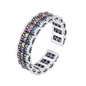 DILYSCHARM Luxury 925 Silver Adjustable Rings Full Colorful Zircon Rings for Women Girl Best Gift