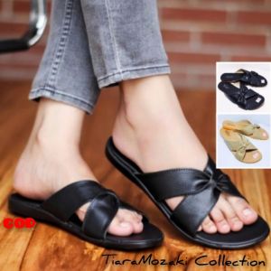 Sandal Wanita Papirut Murah Silang Motip Kulit Jeruk Sol Karet Anti Licin
