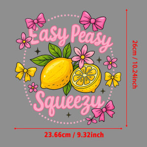 Easy Peasy Squeezy Coquette Lemon Print Iron-On Transfers Stickers For T-Shirts/Bags DIY Washable Heat Transfer Sticker