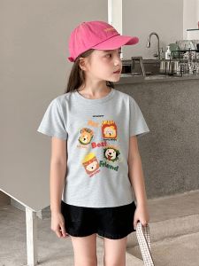 Korean Style Pure Cotton Short Sleeve Cartoon T-Shirt for Girls Baby Clothes Summer New Arrival Breathable Comfortable Casual Wear