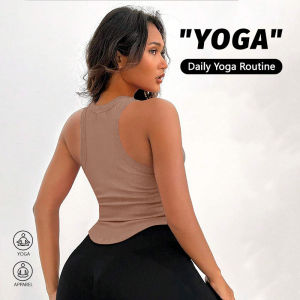Womens Ribbed Racerback Curved Hem Crop Tank Top Stretchy Breathable Soft Padded Yoga Top for Workout Gym Running Comfortable