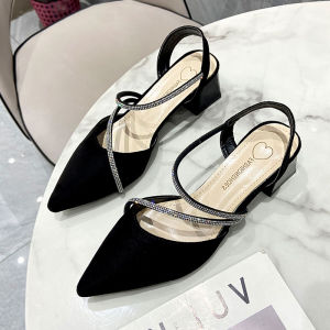 Fashionable Sandals Womens Fairy Style 2024 New Summer Headed mid Heel Rhinestone Match Skirts High Heels Roman Style Thick Heel