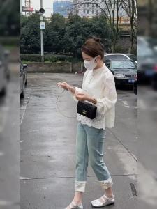 XUNYI | Áo Sơ Mi Kiểu Trung Quốc Có Ren