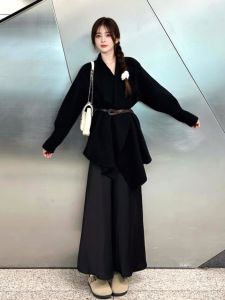 CHANGTONG | Hepburn Style High-end Set Knit Sweater Coat Satin Skirt