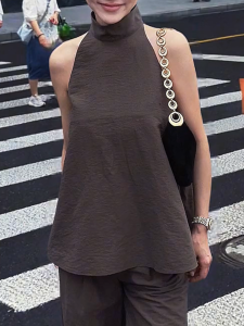 QINGNAER | Retro Luxe Sleeveless Halter Vest Big Size Summer Womens Top