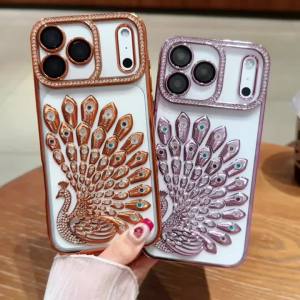 szhaiyu | New For iPhone 18 Pro Max 17 16 15 14 13 Pro Max Luxury Case With Solid Color Plating Peacock Glitter Pattern Shockproof Cover