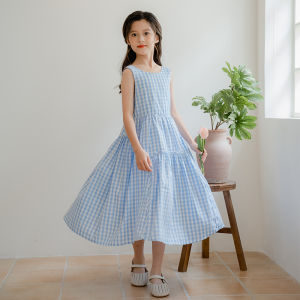 ฤดูร้อน เสื้อกั๊กผ้าคอตตอน เดรส เสื้อผ้าเด็กสไตล์ชายหาดสําหรับเด็กผู้หญิง อินเทรนด์ ยาว กระโปรง เด็กกลางใหญ่ ฤดูร้อน แฟชั่น สไตล์เกาหลี