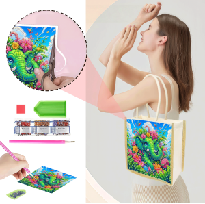other | 1 Piece of Diamond Painted Shopping bag Elephant Pattern Canvas Material Interchangeable Pattern for your own use or as a gif