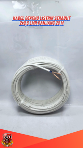 2x0.5 Kabel PUTIH Gepeng Serabut Tembaga Panjang 20 Meter / Kabel Fleksibel Lentur Kuat Tahan Lama SNI 2x0.5 Panjang 20 METER
