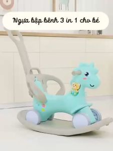 Ngựa bập bênh 3in1 có bánh xe di chuyển Xe chòi chân có nhạc full 6 chi tiết siêu dễ thương