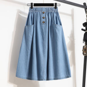 High Waist Midi Skirt for Women Loose Fit Casual Denim A-Line Skirt Big Size Plus Size Summer Fashion