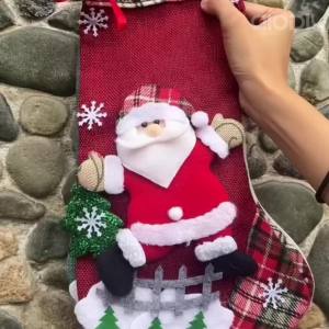 AIODIY Christmas Candy Bags Large Capacity Sock 3D Santa Snowman Socks for Christmas Tree Garden Christmas Treat Bags Stockings Gift Hanging