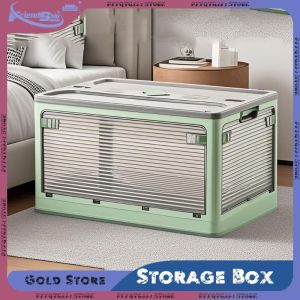 Foldable Storage Box Transparent Large Capacity with Wheels Stackable Container for Home Clothes Toys Books Storage Organizer