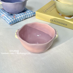 Ceramic Breakfast Oatmeal Bowl Creamy Style Cute Dessert Bowl Yogurt Bowl Irregular Shape Macaron Color Dinnerware from China