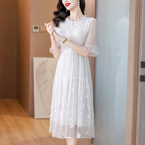 MAIMEI | Elegant Black Embroidered Dress Heavy Work Female Fashion Summer New Arrival High Waist A-Line Skirt Midi Dress Luxury Style