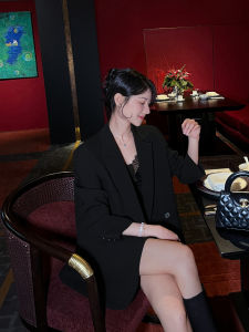 Elegant Black Suit Jacket Womens Loose Fit Korean Style Spring Autumn New Fashion Versatile Quality Polyester Blend Coat