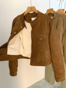 AMILUCK | Womens Suede Jacket Autumn Winter Short Style Stand Collar Fur Lined Versatile Fashionable Amiluck Brand Loose Fit Long Sleeve