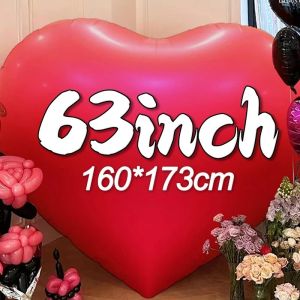 บอลลูนฮีเลียมฟอยล์บอลลูนฟิล์มอะลูมิเนียมขนาดยักษ์รูปหัวใจสีแดงลูกโป่งความรักขนาดใหญ่63นิ้วสำหรับตกแต่งวันวาเลนไทน์วันเกิด