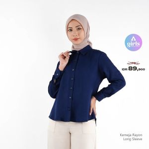 Aerostreet Kemeja Rayon Panjang Hikaru Navy Gelap Woman QEAAA