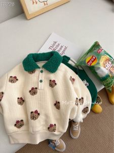 Áo Nỉ Lót Lông Cừu Ấm Áp Cho Bé Trai Mùa Thu Đông Áo Hoodie Cổ Bẻ Áo Quần Ấm Áp Cho Trẻ Em Bộ Đồ Trẻ Em Hàn Quốc