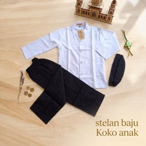 stelan baju muslim Koko hitam putih anak laki-laki paud TK Madrasah/jasco anak