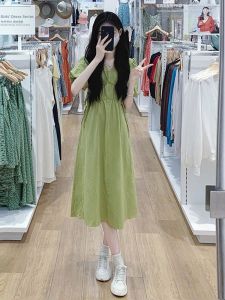 PAIBOLI | Stunning Green Long Dress French Style Tea Break Childhood Memory Elegant Gentle High-End Sensation Beautiful And Shocking