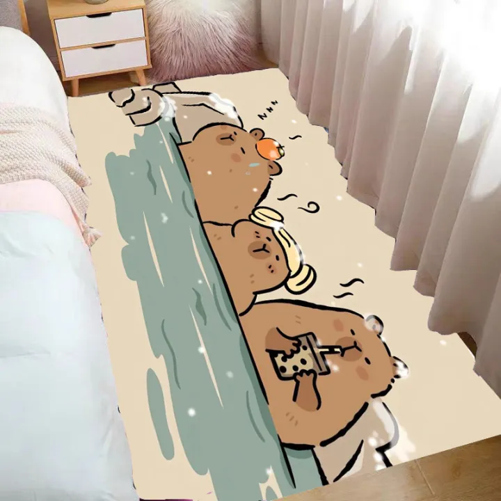 Capybara Rug Rectangle Cartoon Capybara Rug Slip-resistant Bedroom Window Seat Pad Children's ...