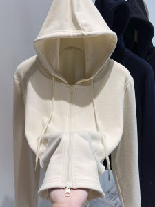 LUOSHAO | Double-Faced Terry Hooded Sweater with Zipper for Women