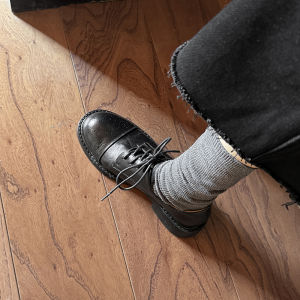 British Style Knot round Head Block Heel Womens Leather Shoes Fashionable Comfortable Daily Wear Deep Mouth Single Shoes