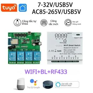 Tuya Thông Minh Wifi Rơ Le Công Tắc 4 Kênh RF Cửa Nhà Để Xe Không Dây Mô Đun 85-265V Tương Thích Với Các Thiết Bị Khác Nhà Tự Động Hóa