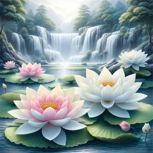 Huacan 5D Lotus Flower Diamond Painting Waterfall Art Full Square Round New Collection 2025 Diamond Mosaic Rhinestones