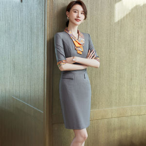 Elegant Workwear Dress Womens Fashionable Youthful Midi Skirt Professional Uniform Polyester Fiber Spring Summer Dress