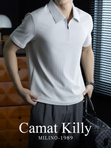 CAMAT KILLY | High-end Business Casual Stripe Texture Mens Polo Shirt