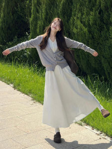 White Skirt for Women Spring & Fall 2024 New Arrival High Waist Slim Looking A- line Loose Large Skirt Puffy Ballet Cake Dress