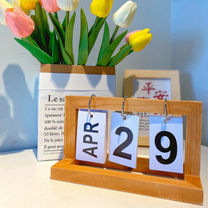 AmoKi Desk Calendar Wooden Home Decoration Simple Style Room Decoration Creative Desktop Calendars Black